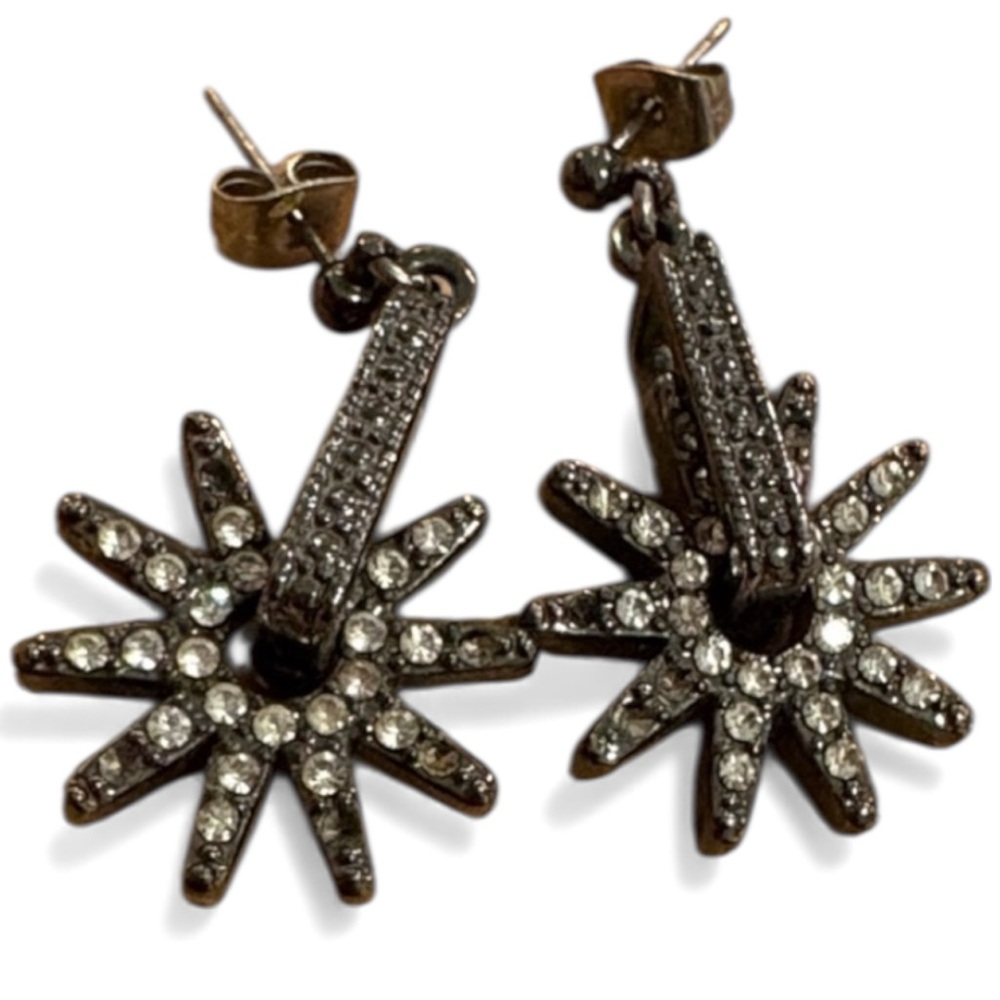 RONI BLANSHAY Black Starburst SWARVOSKI Crystal Agate Earrings